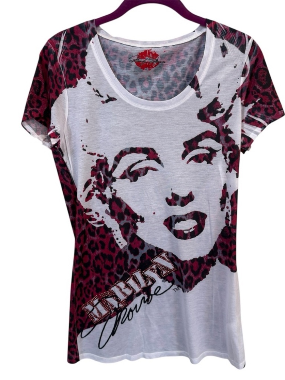 Marilyn Monroe Graphic Tee Leopard Print Short Sleeve Top Size L Glam Y2K